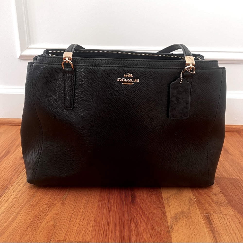 Coach Black Leather Tote Bag with Long Strap